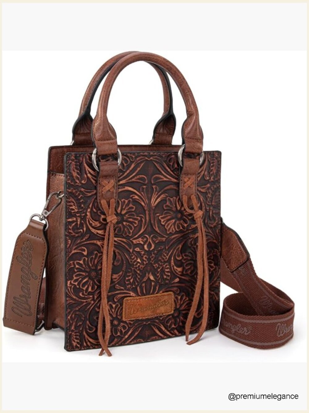 Vintage Western Crossbody Purse Top Handle Mini Tote Fringe Embossed Leather